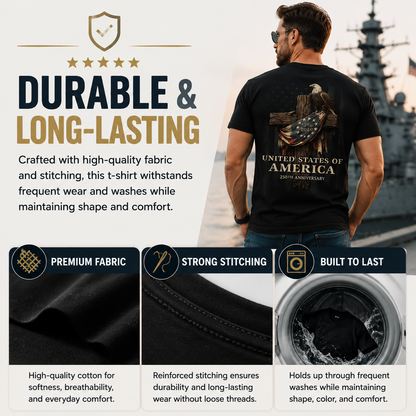 250 Years of Navy Service T-Shirt – Patriotic Nautical Tee with American Flag & Eagle Symbols