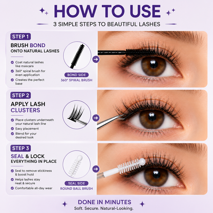 ✨ Waterproof Lash Cluster Glue – Bond & Seal, Black Adhesive for 72H Natural Hold, Latex-Free